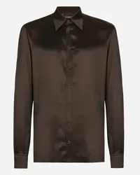 Dolce & Gabbana Camicia Martini In Raso Di Seta - Uomo Camicie Multicolore Seta Marrone-grigio