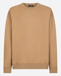 Dolce & Gabbana Maglia Girocollo In Cashmere Con Logo Dg - Uomo Maglieria Beige Noce