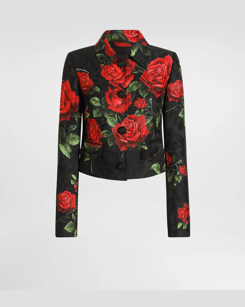 Dolce & Gabbana Giacca In Broccato Stampa Rose Con Bottoni Gioiello - Donna Cappotti E Giubbotti Multicolore Multicolore