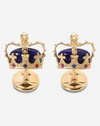 Dolce & Gabbana Crown Yellow Gold Cufflinks With Lapis Lazzuli - Uomo Gemelli Oro Oro