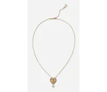 Devotion Necklace In Yellow Gold With Diamonds And Pearls - Donna Collane Oro