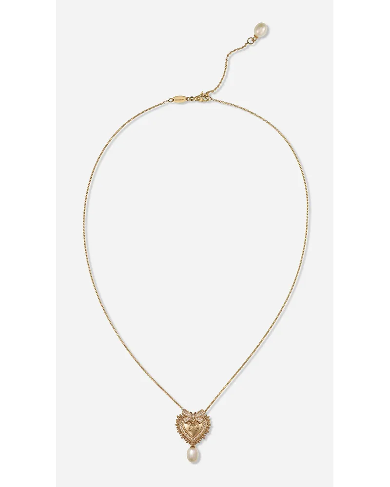 Dolce & Gabbana Devotion Necklace In Yellow Gold With Diamonds And Pearls - Donna Collane Oro Oro