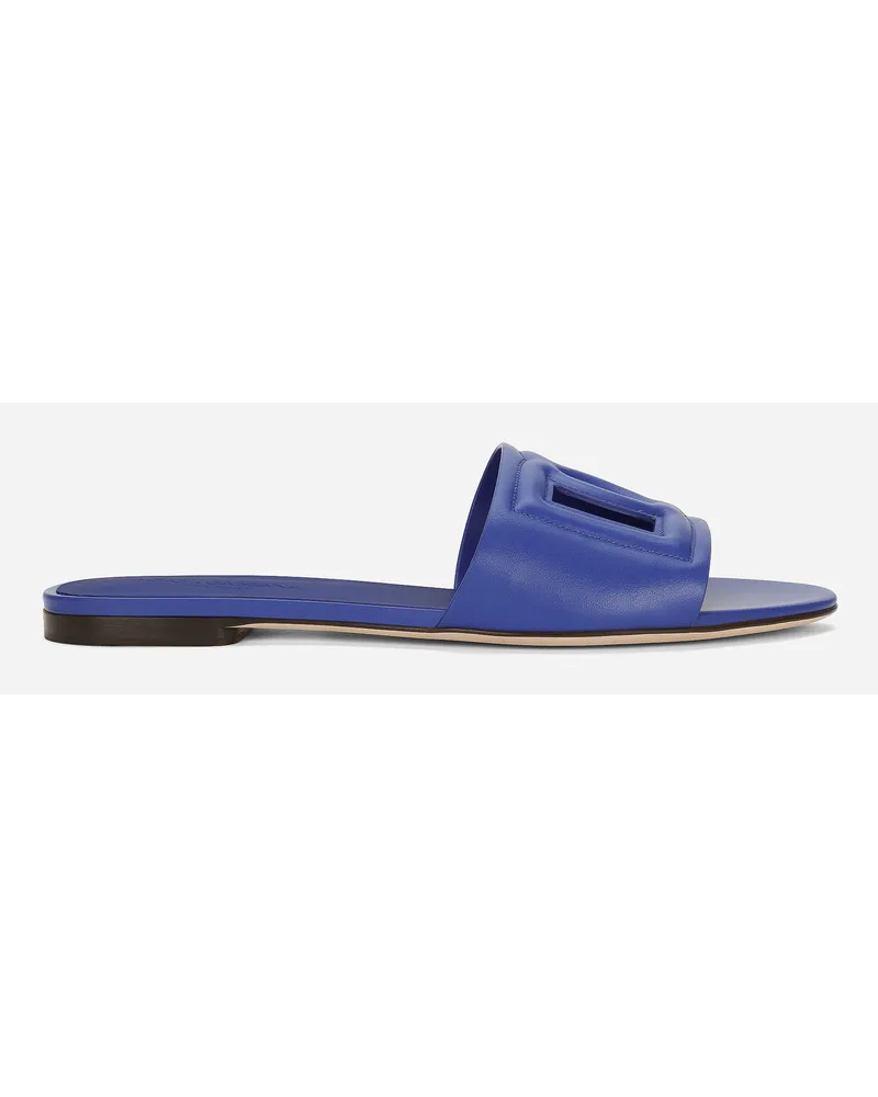 Dolce & Gabbana Slide In Pelle Di Vitello E Logo Dg - Donna Slide E Mule Blu Pelle Blu