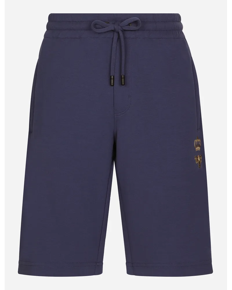 Dolce & Gabbana Bermuda Jogging In Jersey Con Ricamo - Uomo Pantaloni E Shorts Blu Cotone Blu