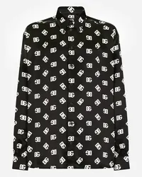 Dolce & Gabbana Camicia Over In Seta Stampa Dg Monogram - Uomo Camicie Nero Dg