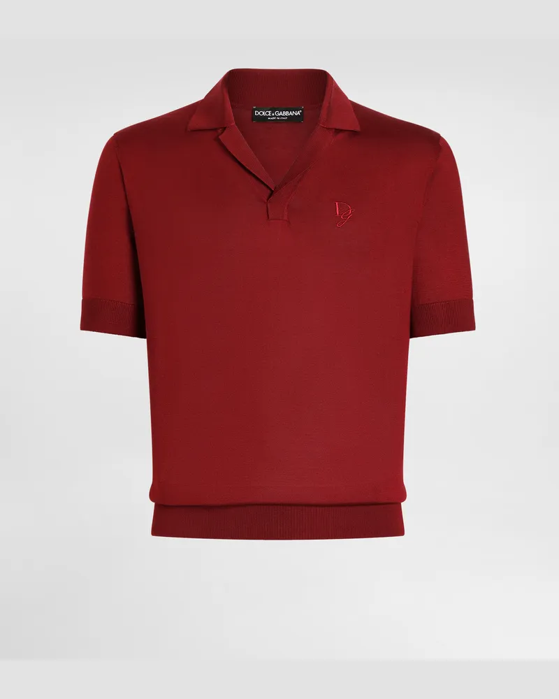 Dolce & Gabbana Polo In Seta Con Logo Ricamato - Uomo Maglieria Bordeaux Vinaccia