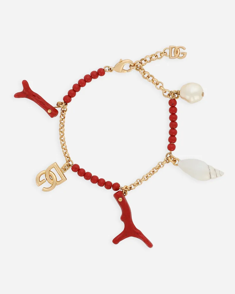 Dolce & Gabbana Bracciale Con Logo Dg E Charms Conchiglie E Corallo - Donna Bijoux Oro Metallo Oro