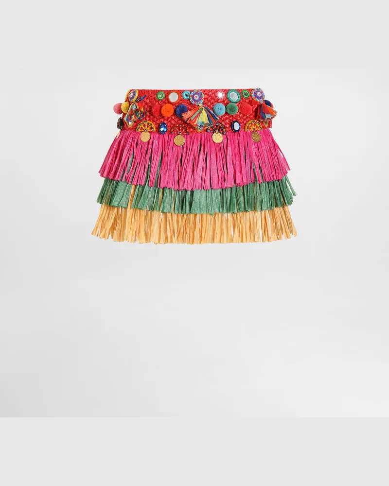 Dolce & Gabbana Minigonna In Rafia Con Applicazioni - Donna Gonne Multicolore Variante