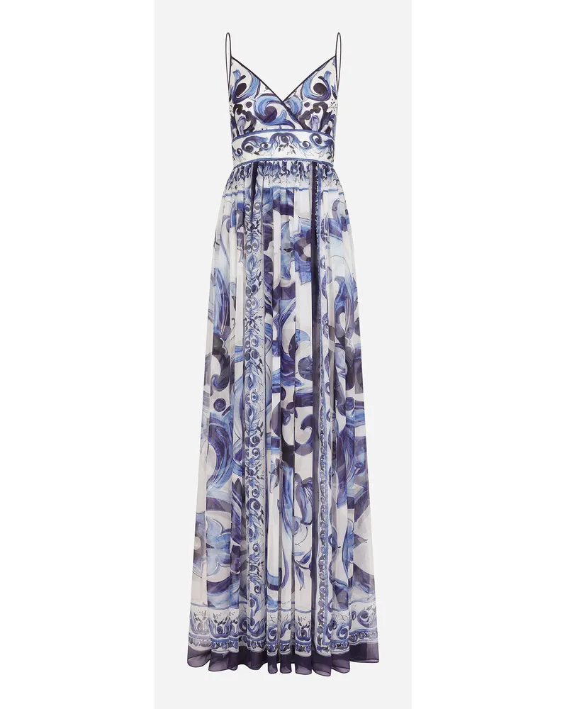 Dolce & Gabbana Abito Lungo In Chiffon Stampa Maiolica - Donna Abiti Blu Tris