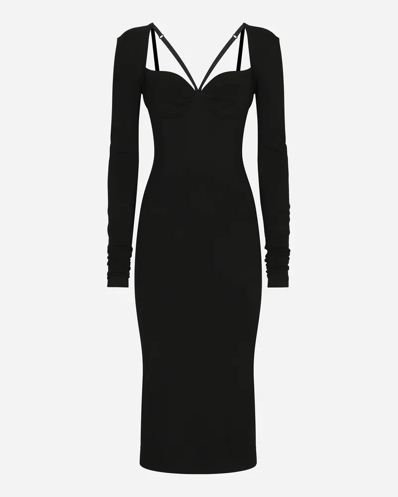 Dolce & Gabbana Abito Longuette In Jersey Punto Milano - Donna Abiti Nero Viscosa Nero