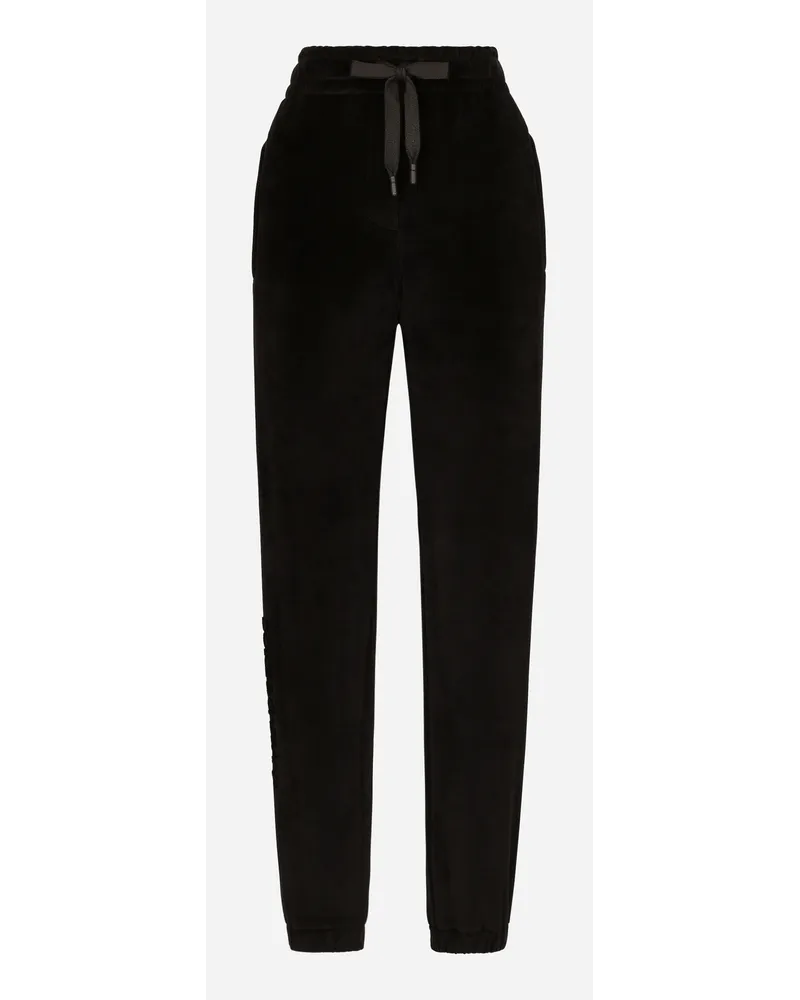 Dolce & Gabbana Jogging In Ciniglia Con Ricamo - Donna Pantaloni E Shorts Nero Cotone Nero
