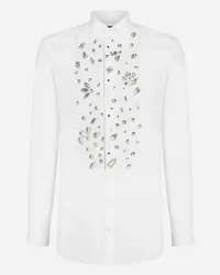 Dolce & Gabbana Camicia Tuxedo Fit Gold Con Ricami Strass - Uomo Camicie Bianco Cotone Bianco