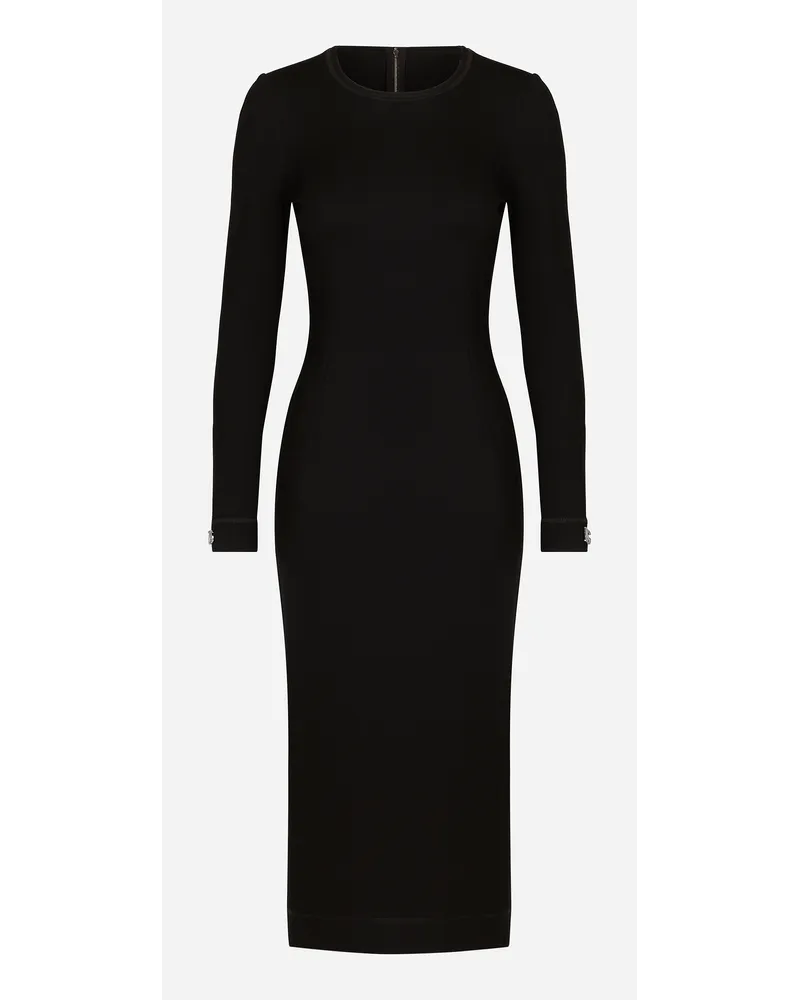 Dolce & Gabbana Abito Longuette In Jersey Con Dettagli Logo Dg - Donna Abiti Nero Viscosa Nero