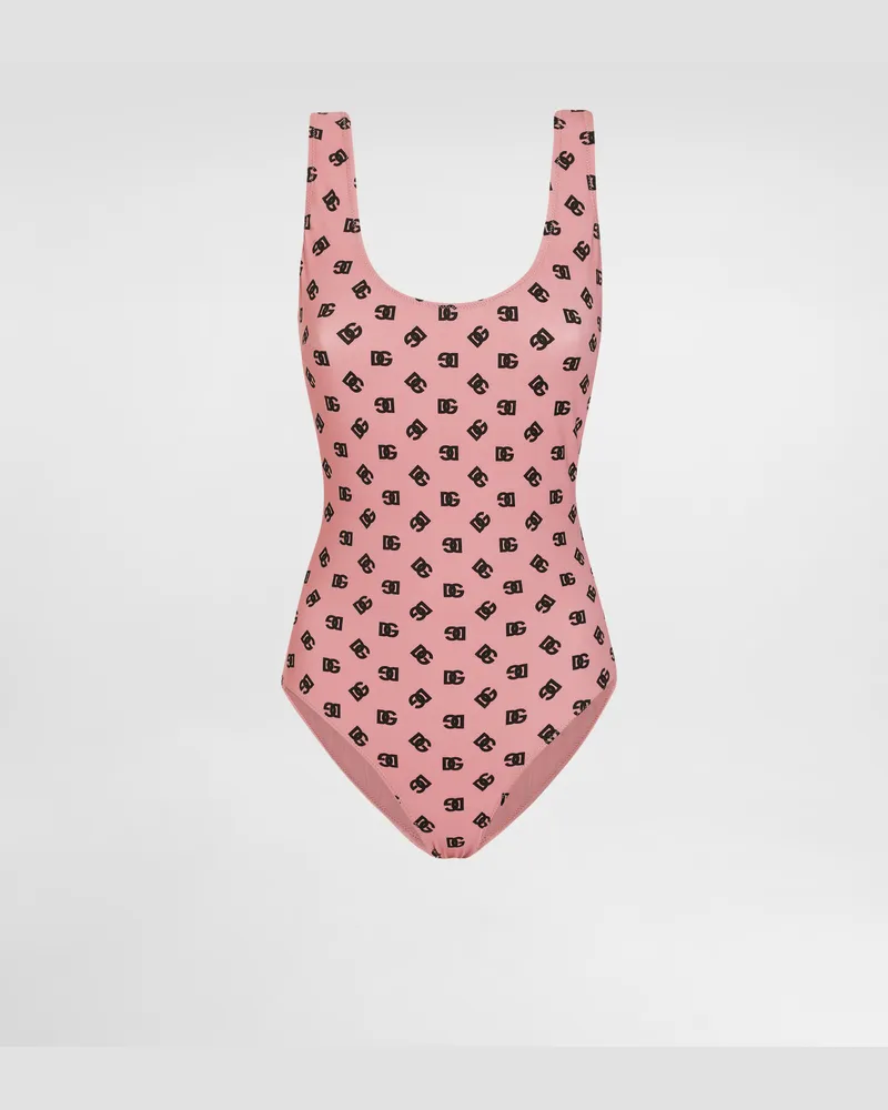 Dolce & Gabbana Costume Intero Olimpionico Stampa Logo Dg Allover - Donna Beachwear Stampa Stampa