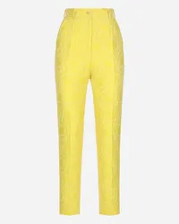 Dolce & Gabbana Pantaloni Sartoriali In Jacquard Floreale - Donna Pantaloni E Shorts Giallo Giallo