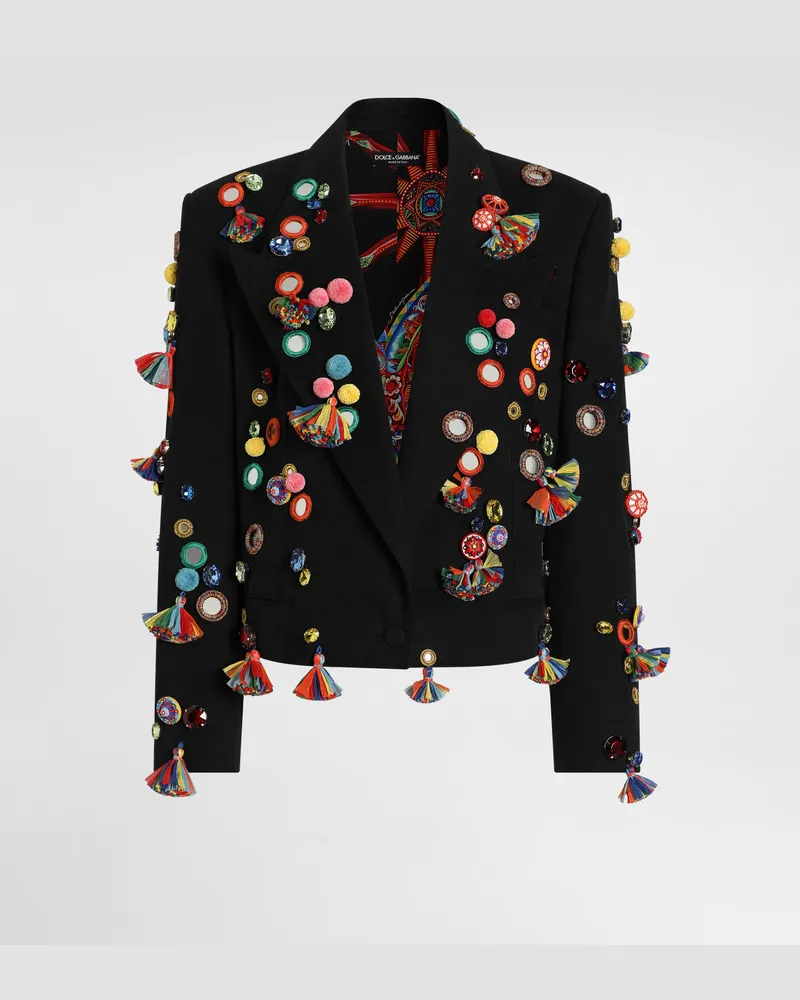 Dolce & Gabbana Giacca Monopetto In Drill Di Cotone Con Applicazioni - Donna Giacche E Blazer Nero Nero