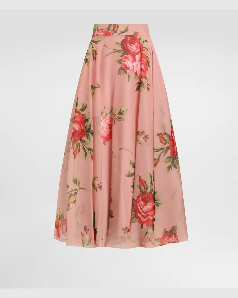 Dolce & Gabbana Gonna A Ruota In Chiffon Stampa Bouquet Rose - Donna Gonne Multicolore Multicolore