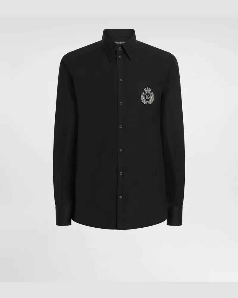 Dolce & Gabbana Camicia In Cotone Con Patch Araldico - Uomo Camicie Nero Nero