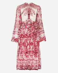 Dolce & Gabbana Abito Midi In Chiffon Stampa Maiolica - Donna Abiti Fucsia Seta Tris