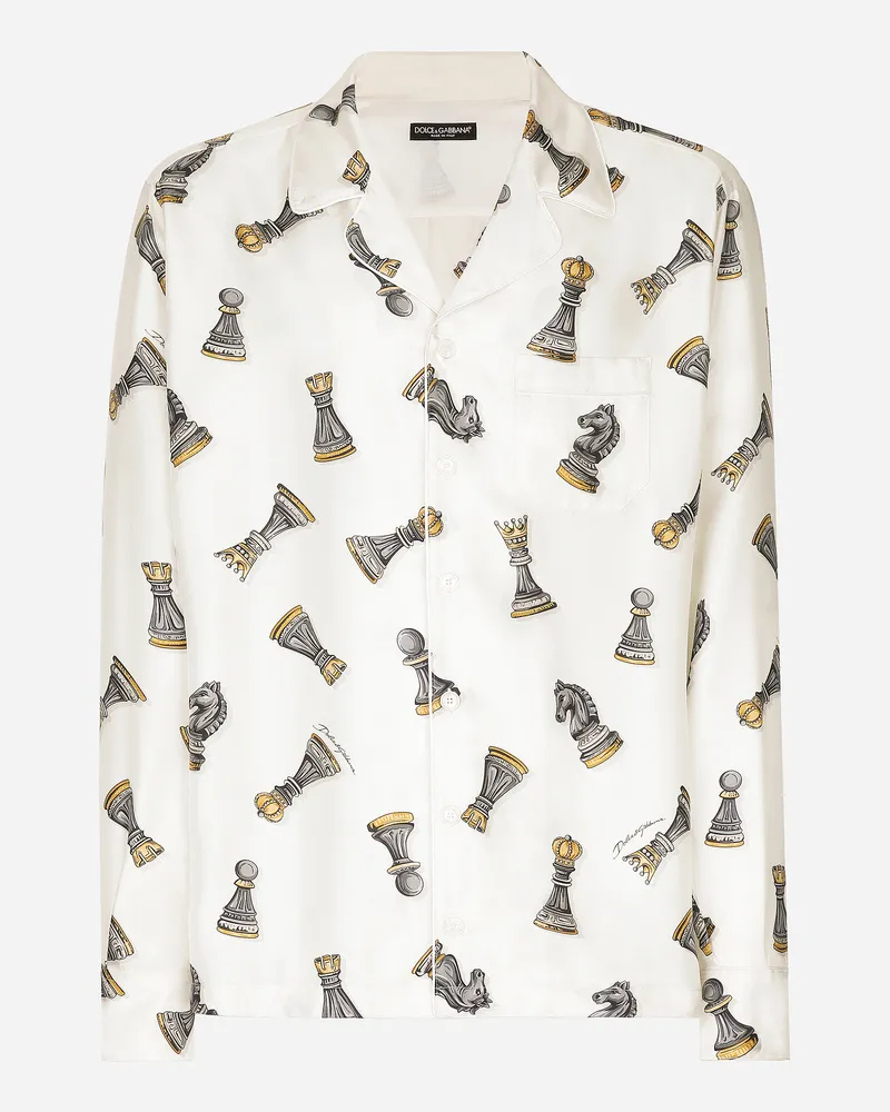 Dolce & Gabbana Camicia In Twill Di Seta Stampa Scacchi - Uomo Camicie Stampa Stampa
