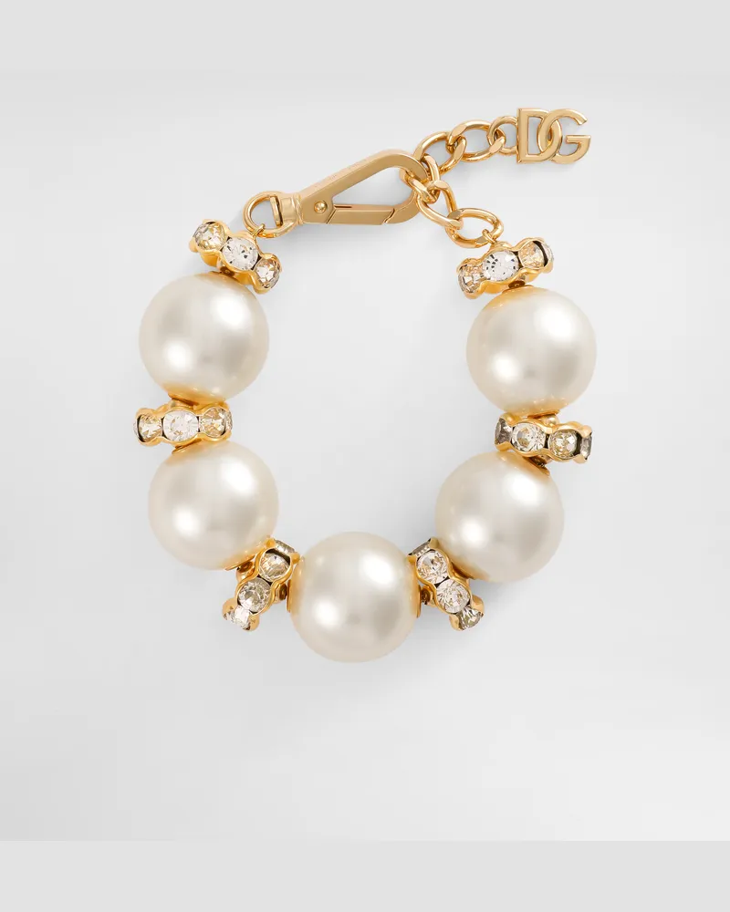 Dolce & Gabbana Bracciale Con Maxi Sfere E Logo Dg - Donna Bijoux Bianco Metallo Bianco