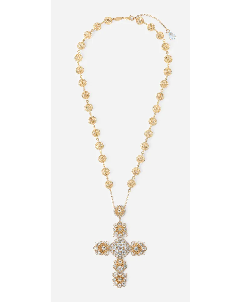 Dolce & Gabbana Pizzo Necklace In Yellow 18kt Gold With Aquamarines - Donna Collane Oro Oro