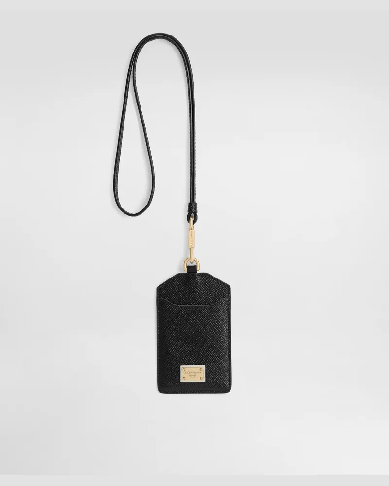 Dolce & Gabbana Portachiavi In Pelle Di Vitello Dauphine Con Targhetta - Donna Collection Nero Pelle Nero