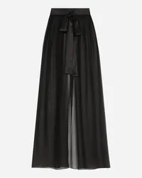 Dolce & Gabbana Gonna Lunga In Chiffon Di Seta Con Cintura - Donna Gonne Nero Seta Nero