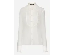Camicia In Organza Con Plastron E Volant - Donna Camicie E Top Bianco