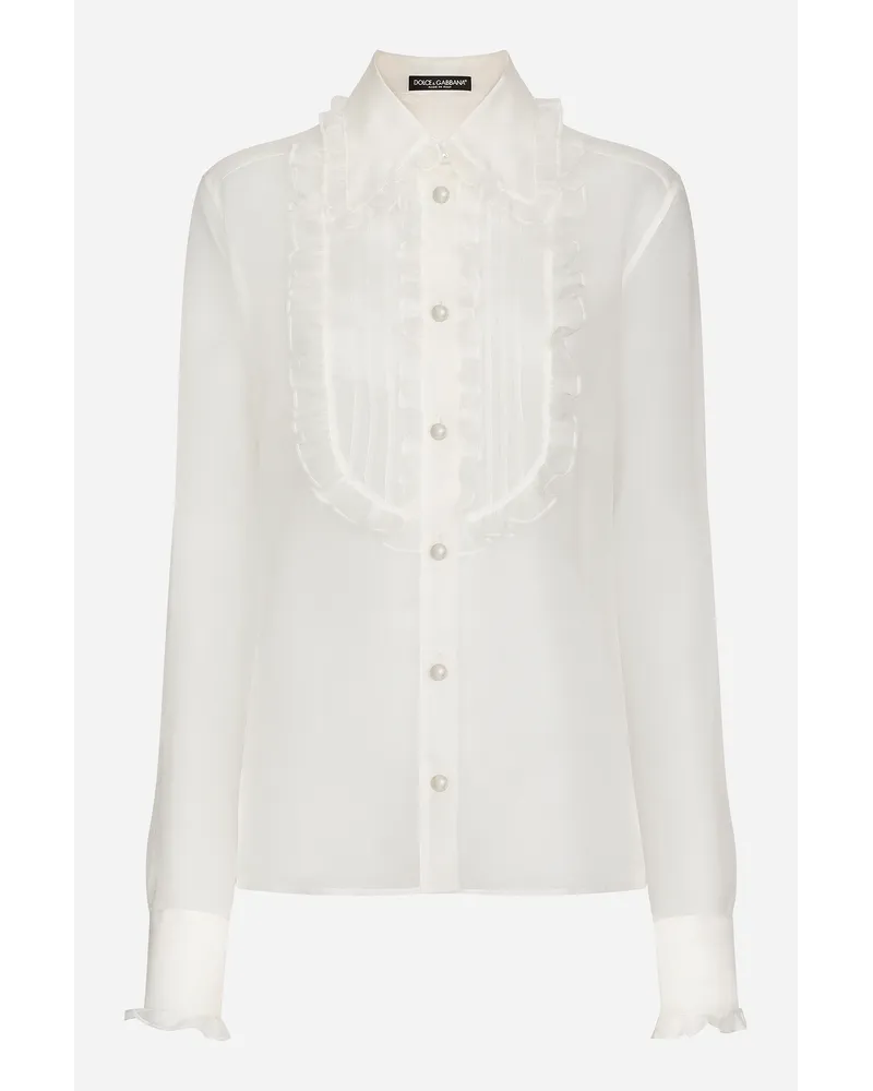 Dolce & Gabbana Camicia In Organza Con Plastron E Volant - Donna Camicie E Top Bianco Bianco