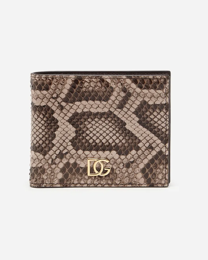Dolce & Gabbana Portafoglio Bifold In Pitone Con Logo Dg Incrociato - Uomo Portafogli E Piccola Pelletteria Tortora Tortora
