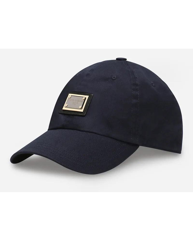 Dolce & Gabbana Cappello Baseball In Cotone Con Placca Logata - Uomo Cappelli E Guanti Blu Blu