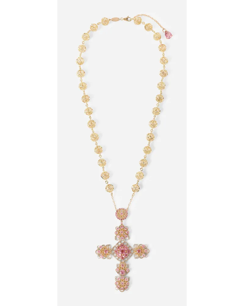 Dolce & Gabbana Pizzo Necklace In Yellow 18kt Gold With Pink Tourmalines - Donna Collane Oro Oro