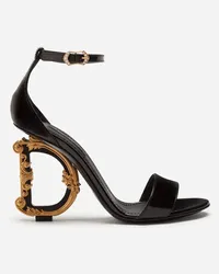 Dolce & Gabbana Polished Calfskin Sandals With Dg Baroque Heel - Donna Sandali E Zeppe Nero Pelle Nero