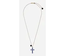 Family Cross And Rose Pendats On Yellow Gold Chain - Donna Collane Oro Oro