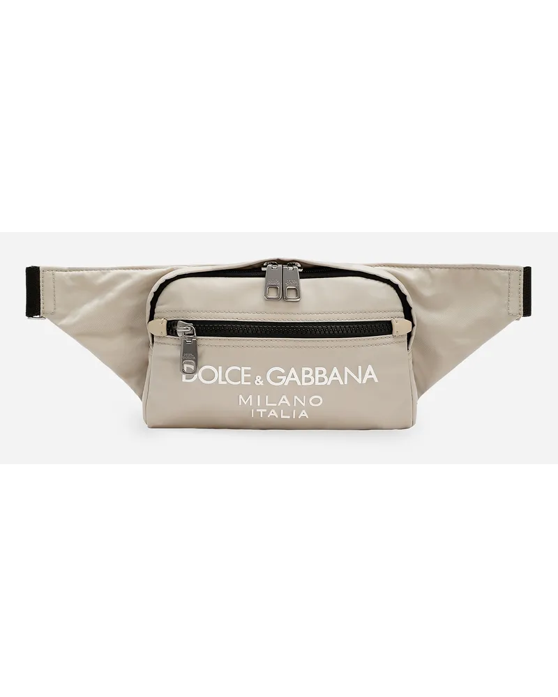Dolce & Gabbana Marsupio Piccolo In Nylon Con Logo Gommato - Uomo Zaini E Marsupi Beige Nylon Deserto