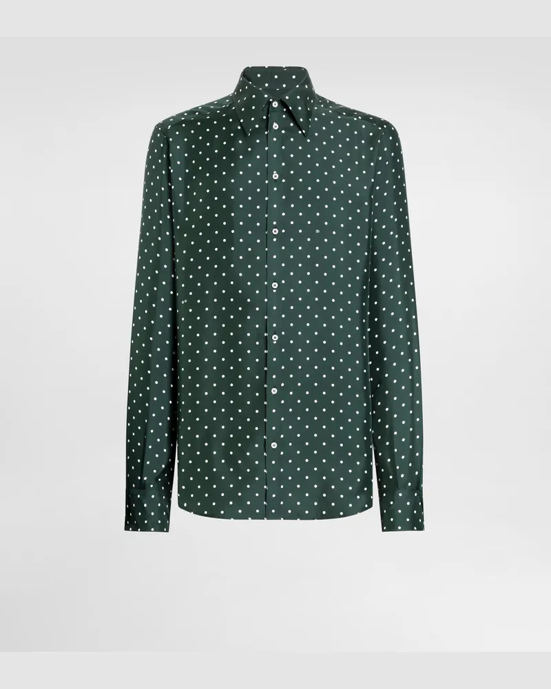 Dolce & Gabbana Camicia Martini In Twill Di Seta Stampa Pois - Uomo Collection 