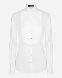 Dolce & Gabbana Camicia In Popeline Di Cotone Con Plastron In Piquet - Donna Camicie E Top Bianco Bianco