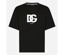 Dolce & Gabbana T-shirt Cotone Con Stampa Logo Dg - Uomo T-shirts E Polo Nero Cotone Nero