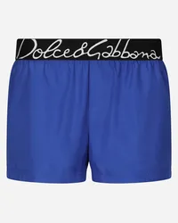 Dolce & Gabbana Boxer Da Mare Corto Logo - Uomo Beachwear Blu Tessuto Blu