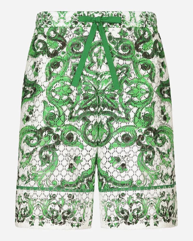 Dolce & Gabbana Bermuda Jogging In Pizzo Crochet Stampa Maiolica - Uomo Pantaloni E Shorts Stampa Stampa