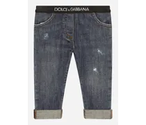 Jeans In Denim Stretch Con Elastico Logato - Donna Blu Denim