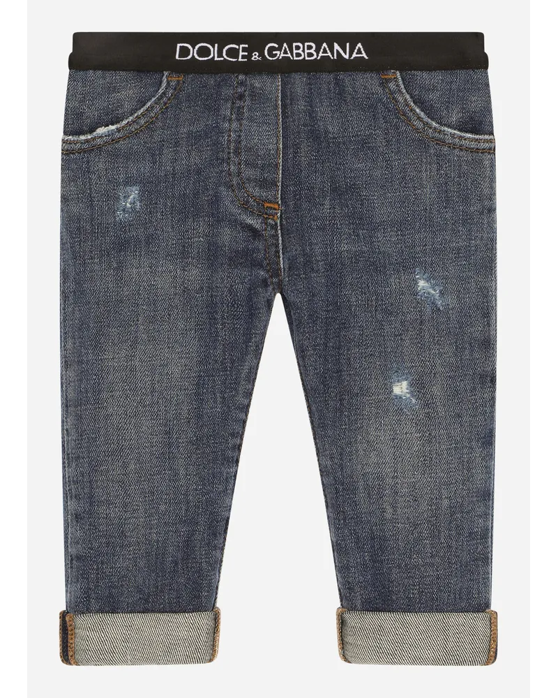 Dolce & Gabbana Jeans In Denim Stretch Con Elastico Logato - Donna Blu Denim Blu