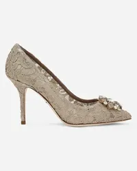 Dolce & Gabbana Décolleté Rainbow In Pizzo Con Broche - Donna Décolleté E Slingback Beige Pizzo Sabbia