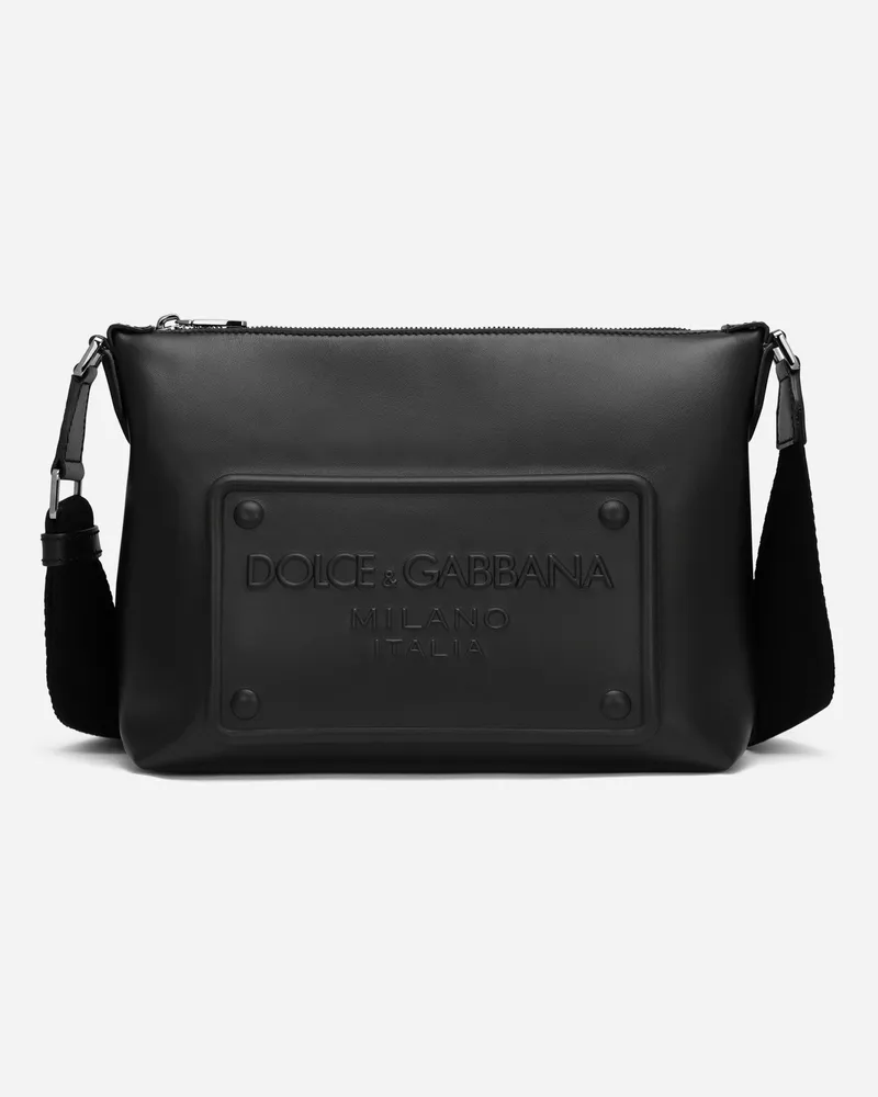 Dolce & Gabbana Borsa A Tracolla In Pelle Di Vitello Con Logo In Rilievo - Uomo Borse A Tracolla Nero Pelle Nero