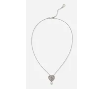 Devotion Necklace In White Gold With Diamonds And Pearls - Donna Collane Bianco