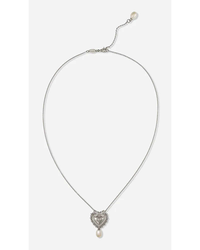 Dolce & Gabbana Devotion Necklace In White Gold With Diamonds And Pearls - Donna Collane Bianco Bianco