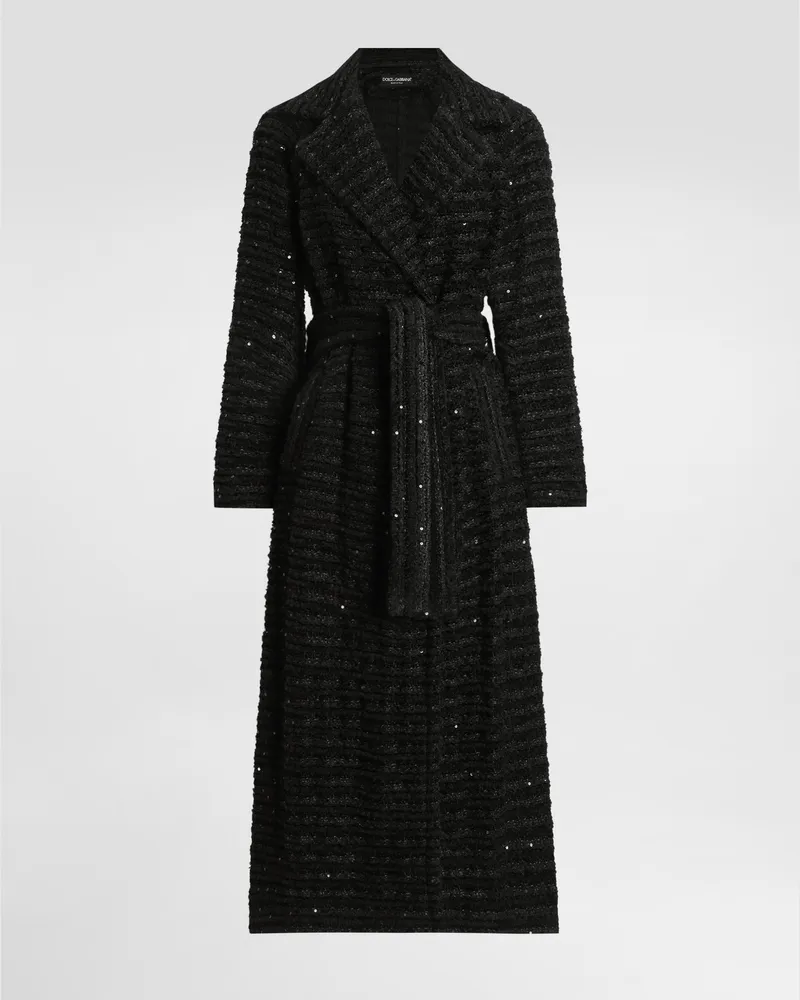 Dolce & Gabbana Cappotto In Tweed Ricamo Micropaillettes - Donna Cappotti E Giubbotti Nero Nero