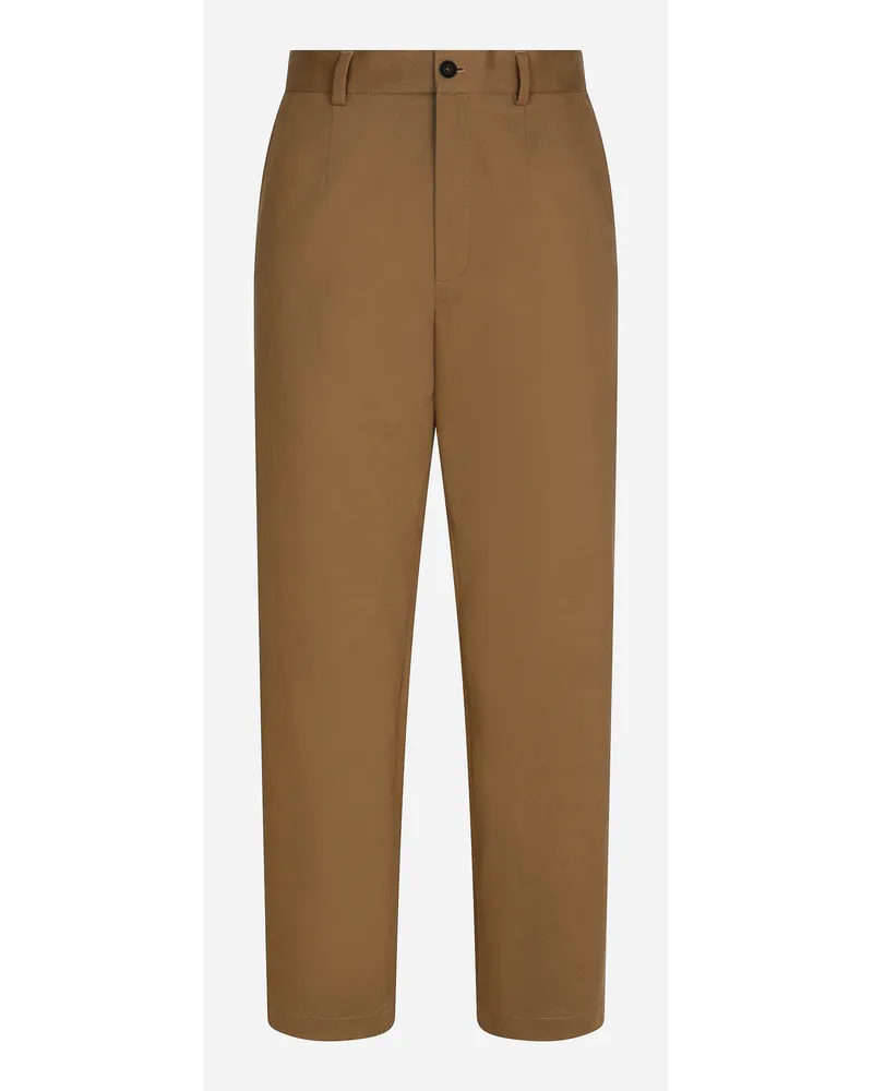 Dolce & Gabbana Pantalone In Drill Stretch Con Etichetta Logo - Uomo Pantaloni E Shorts Grigio Cotone Marrone-grigio