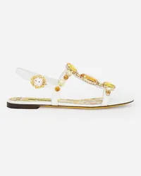 Dolce & Gabbana Sandalo In Vernice Con Pietre Ricamate - Donna Sandali E Zeppe Bianco Bianco